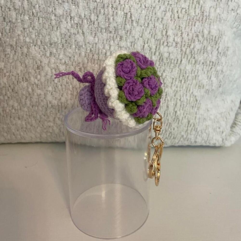 Handmade crocheted keychain bouquet